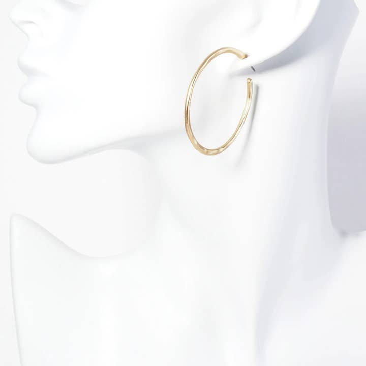 Wild Honey - Wholesale Hoop Earrings - Hammered Metal 45mm Open Hoop Earrings2
