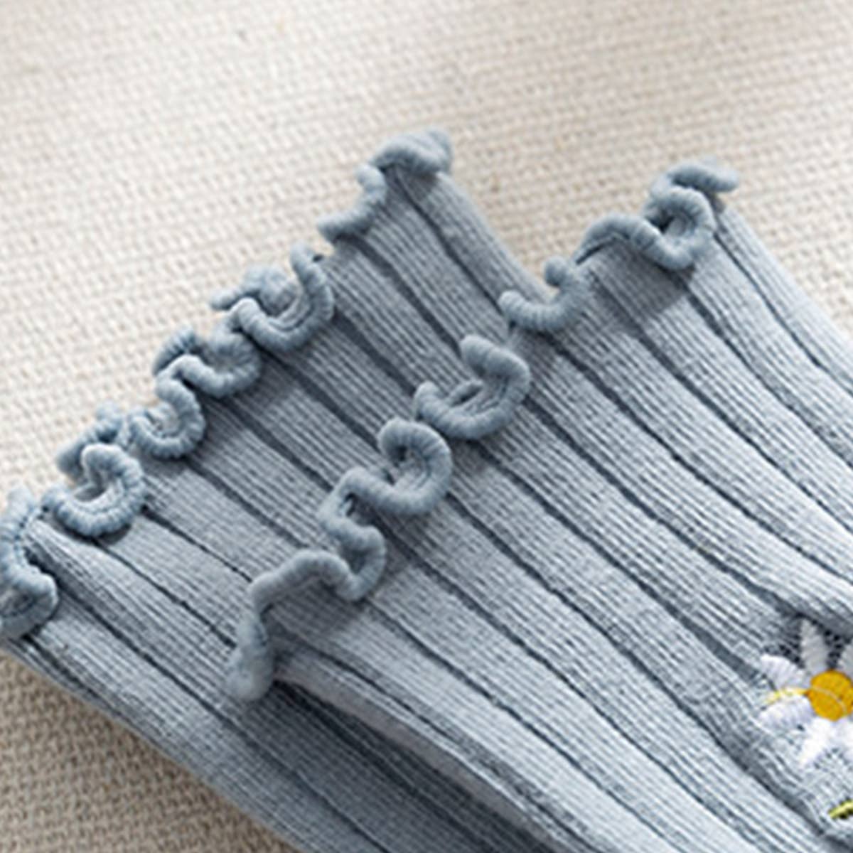 ACCITY - Wholesale Socks - Women's - Flower Embroidery Crew Ruffle Socks Women_CWMS02938