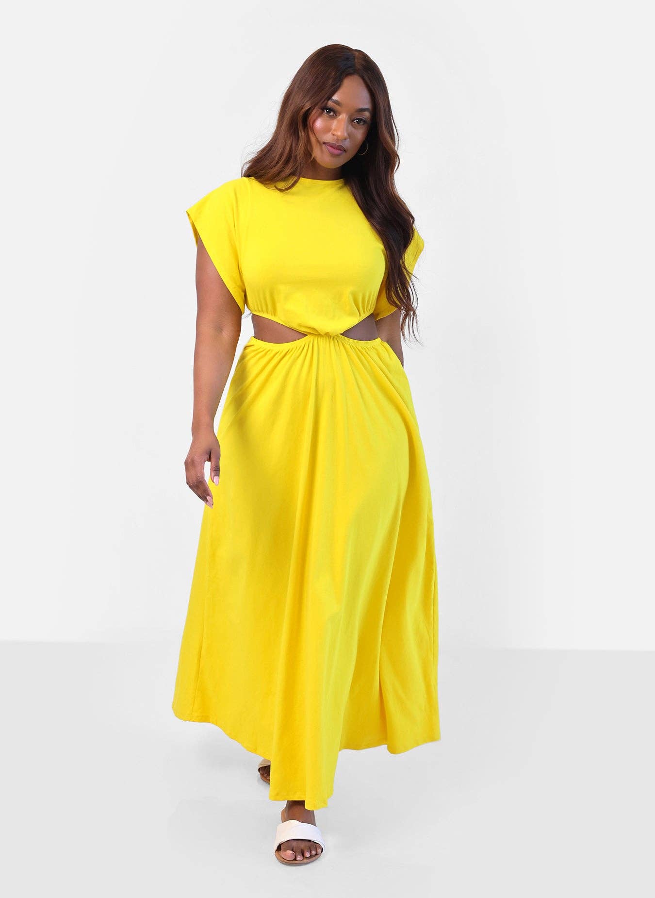 Desires Cut Out Maxi A Line Dress - Yellow for wholesale on Faire1