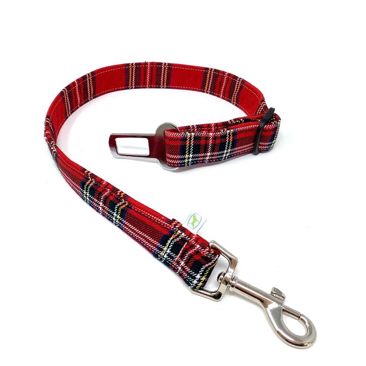Red Tartan Royal Stewart Tartan Dog Seat Belt For Car Safety for wholesale by EcoDogDesigns