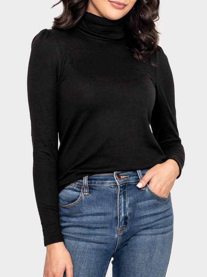 Camisola Suave Essential de gola alta em malha com manga folhada por atacado de Gibsonlook