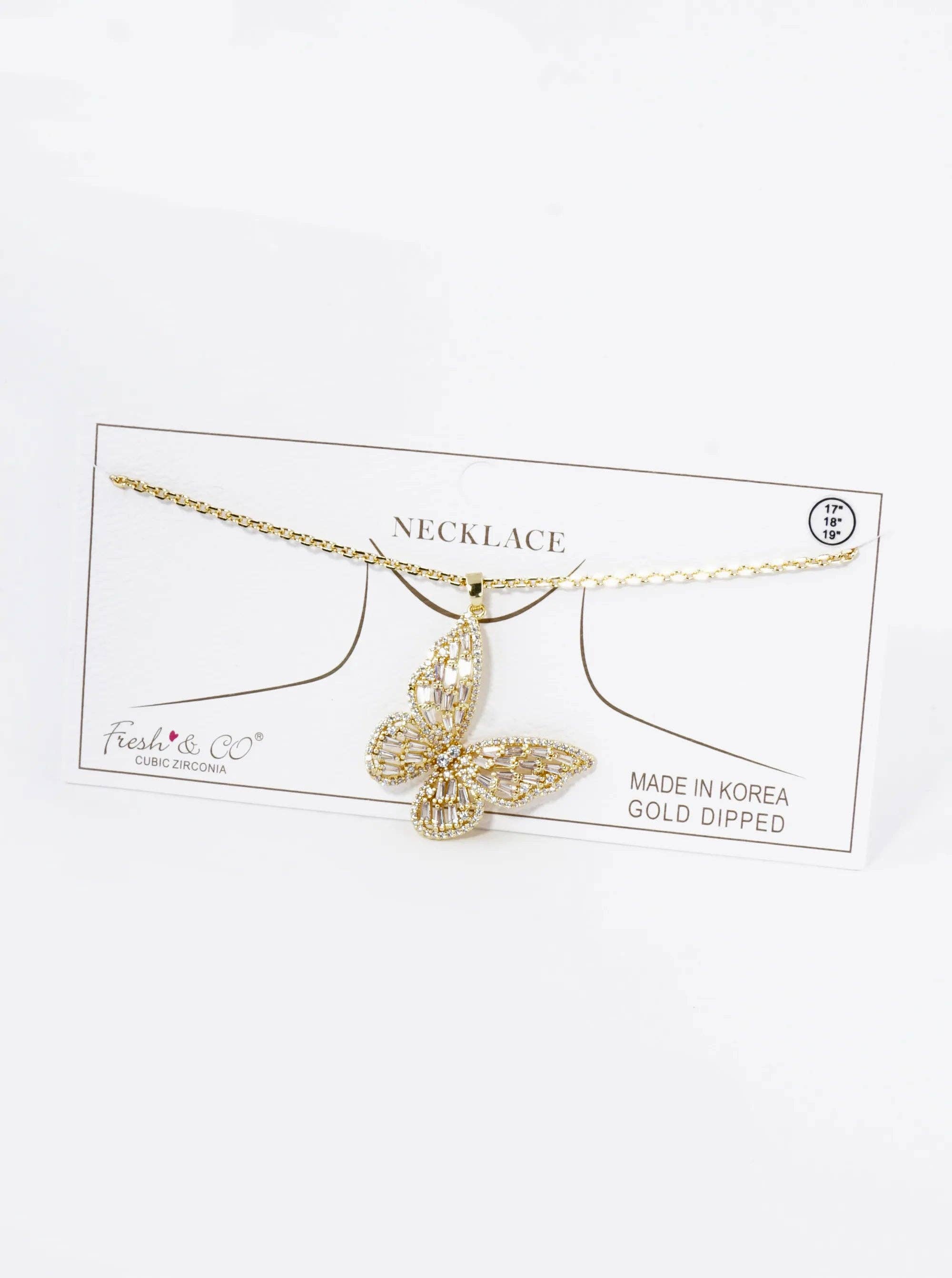Wild Honey - Wholesale Pendant/Charm Necklace - 18K Gold Dipped Cz Butterfly Pendant Necklace1