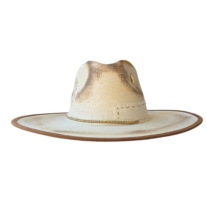 Chapéu de palha Ismini com coroa estilo western por atacado de PETRA SAVAGE