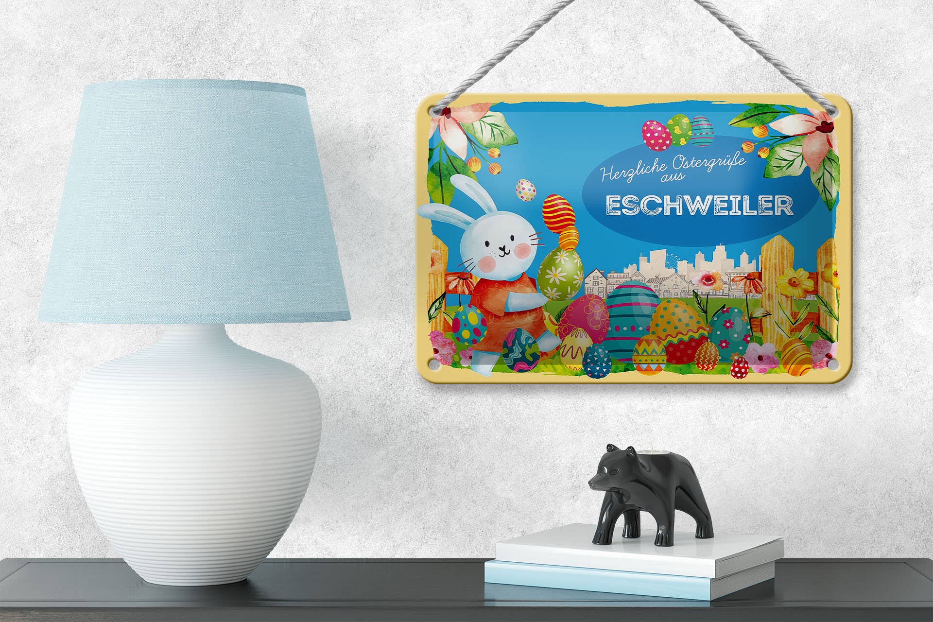 Femer – wholesale Skylt – Eschweiler Deco påskhälsningar 18x12cm plåtskylt2