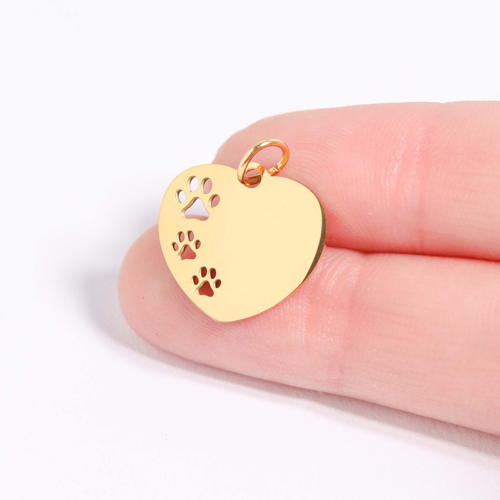 WJW - Wholesale Individual Charm/Pendant - 18K Gold PVD Stainless Steel Blank Paw Print Heart Charm2