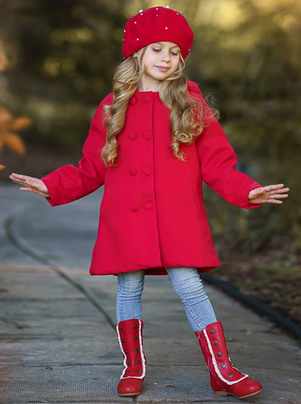 Red Military Style Lace Ruffle Trimmed Boots  By Liv and Mia for wholesale on Faire2