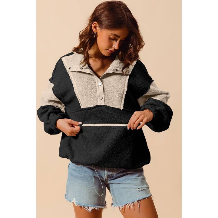 IVE - Vendita all'ingrosso Felpa - Donna - PULLOVER AMPIO IN PELLICCIA SHERPA A BLOCCHI DI COLORE12