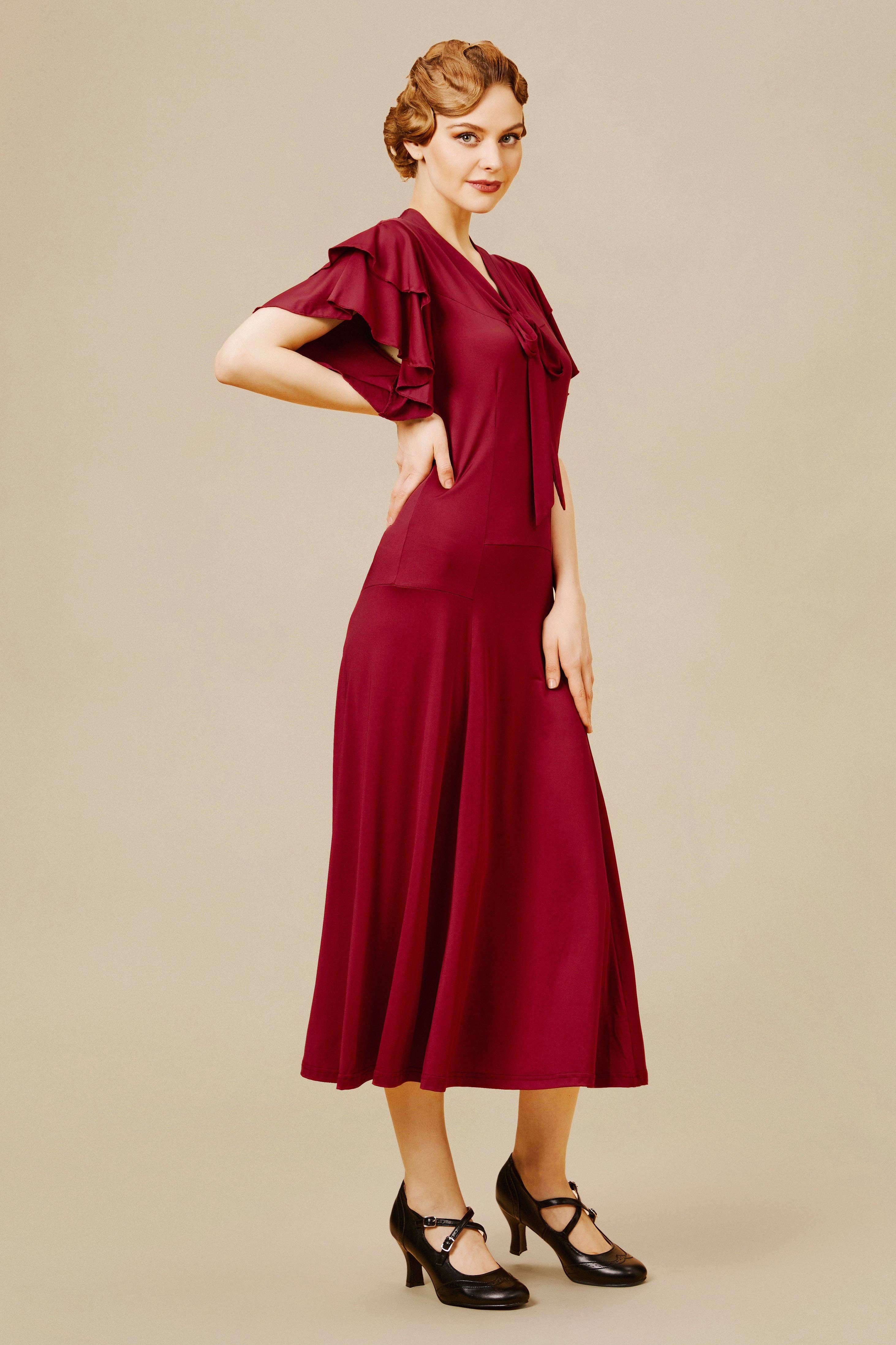 BABEYOND - Wholesale Dress - Women's - Vintage Tie Neck Midi Ruffle Dress6