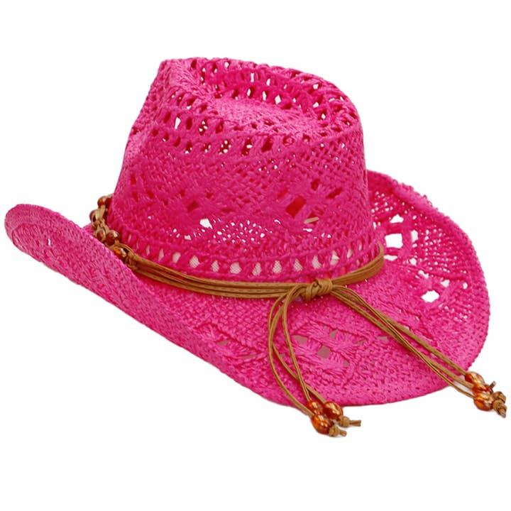 Cap Zone - Wholesale Cowboy Hat - Women's - Beaded Crochet Crushable Straw Cowboy Hat6