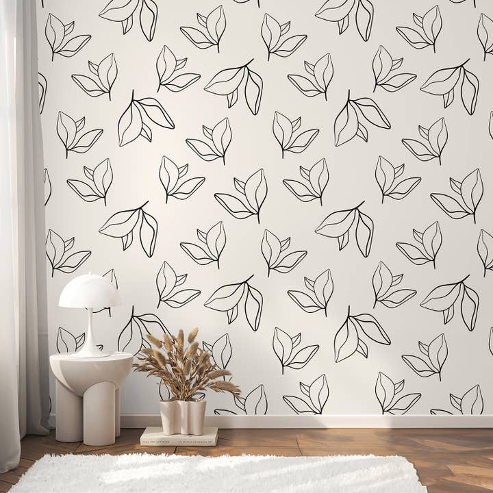 Beige Blatt Kinderzimmer Tapete, Neutrales Minimalistisches Wandbild für den Großhandel von SimurgWallArts