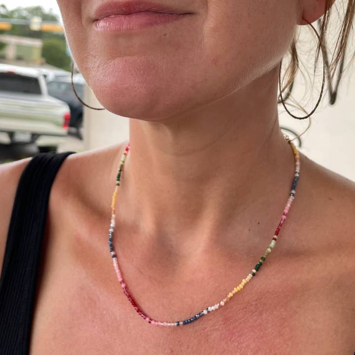 Stitch and Stone - Wholesale Choker/Collar - Chakra Rainbow Crystal Beaded Stone Choker Necklace1