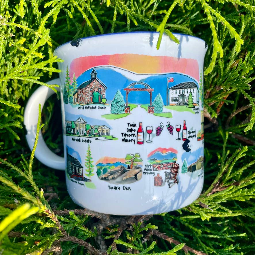 Sweetgum Studio - Wholesale Coffee Mug - Stoneware Distressed Mug with Blue Trim 14 oz.30