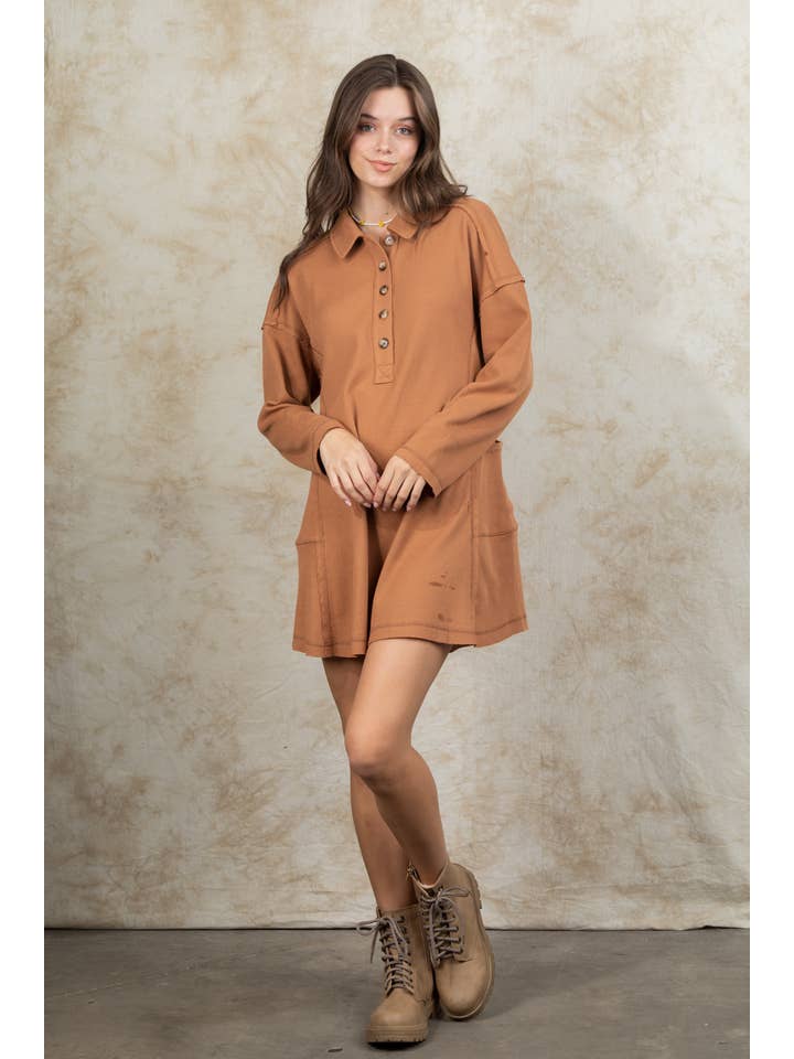 VERY J - Wholesale Dress - Women's - ND31005X-PLUS SIZE Casual Shirt Collared Knit Mini Dress