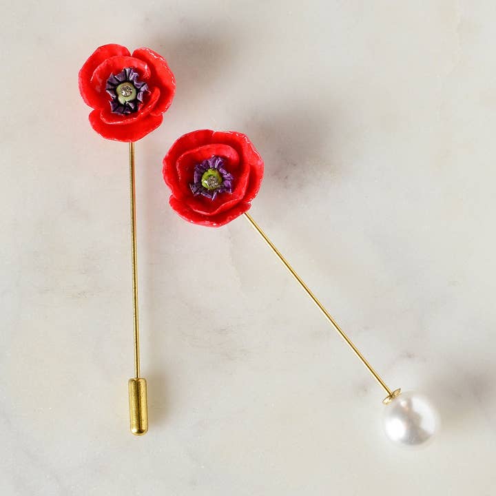 Broche coquelicot rouge en porcelaine/broche coquelicot/broche coquelicot/ pour la vente par Hop Skip & Flutter