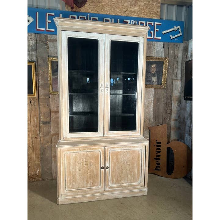 Antique Tall French Painted Oak Glazed Bookcase, C 1870 for wholesale by belvoir