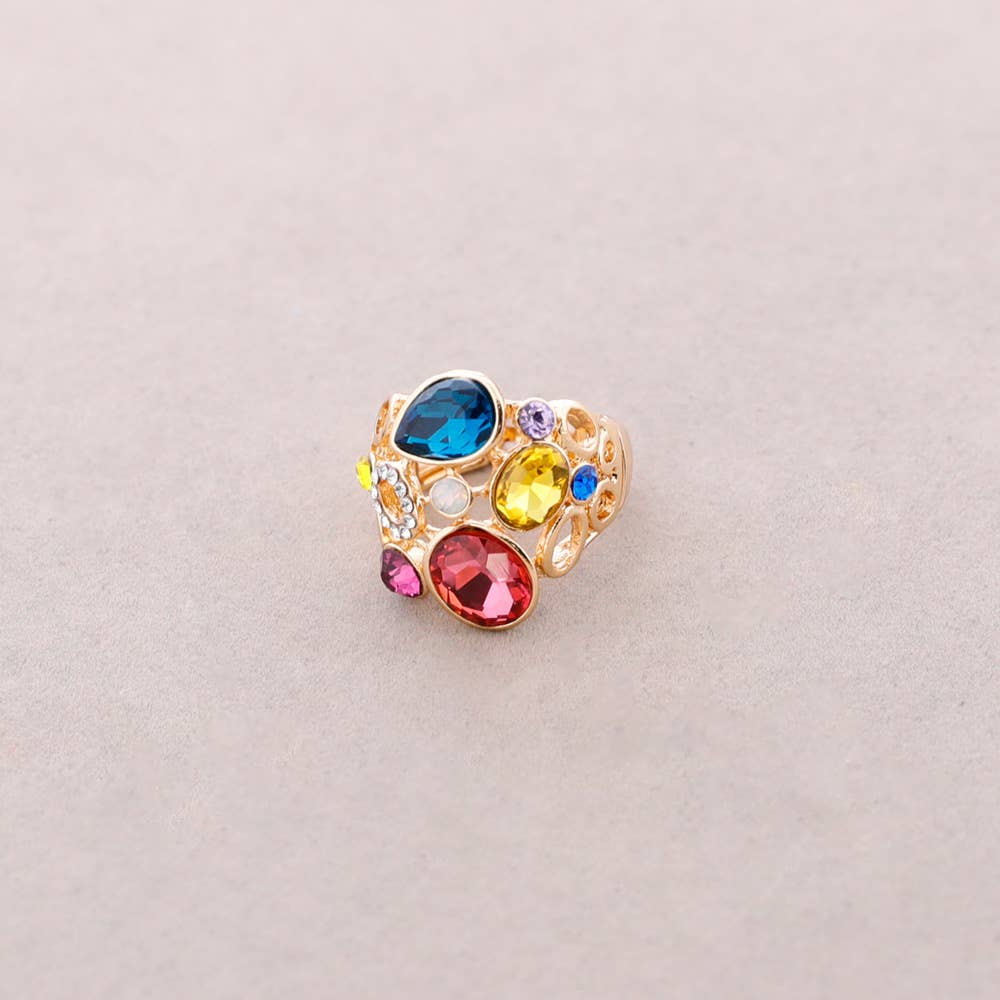 Sonata - Vente Bague avec plusieurs pierres - Bague élastique en métal avec cristaux1