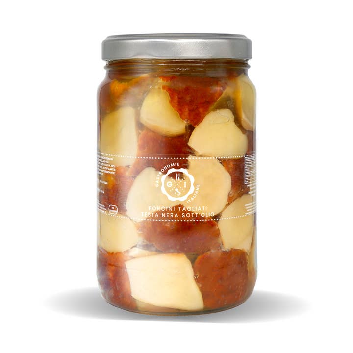 Cèpes Noirs tranchés SANS VINAIGRE dans l'huile d'olive 314 ml pour la vente par Gastronomie Italiane