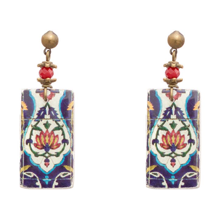 Pendientes colgantes de cerámica hechos a mano con azulejos mosaico oriental para venta al por mayor de Papital Gallery