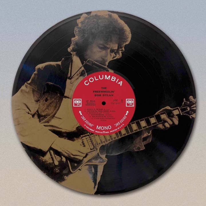 Mur en vinyle LP noir gravé au laser Bob Dylan Free Wheelin de 12 po pour la vente par Gold Record Outlet