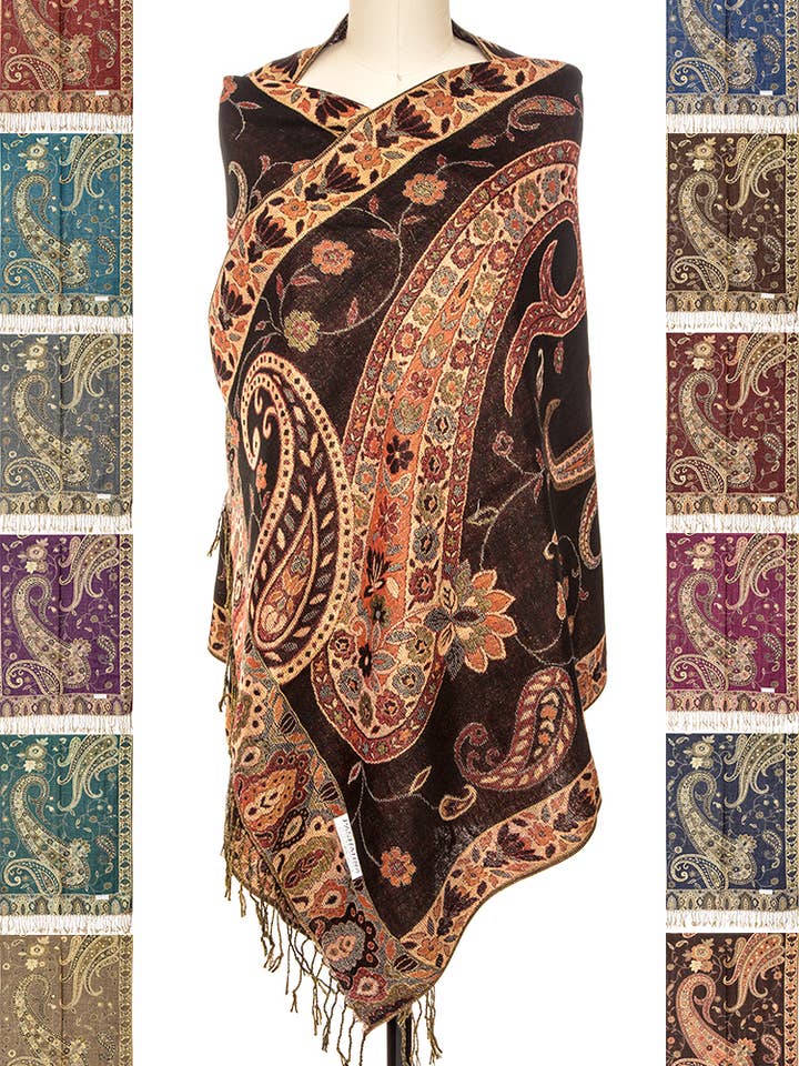 Sparkly Thread Paisley Intarsia Pashmina Set for wholesale by Artini Accessories