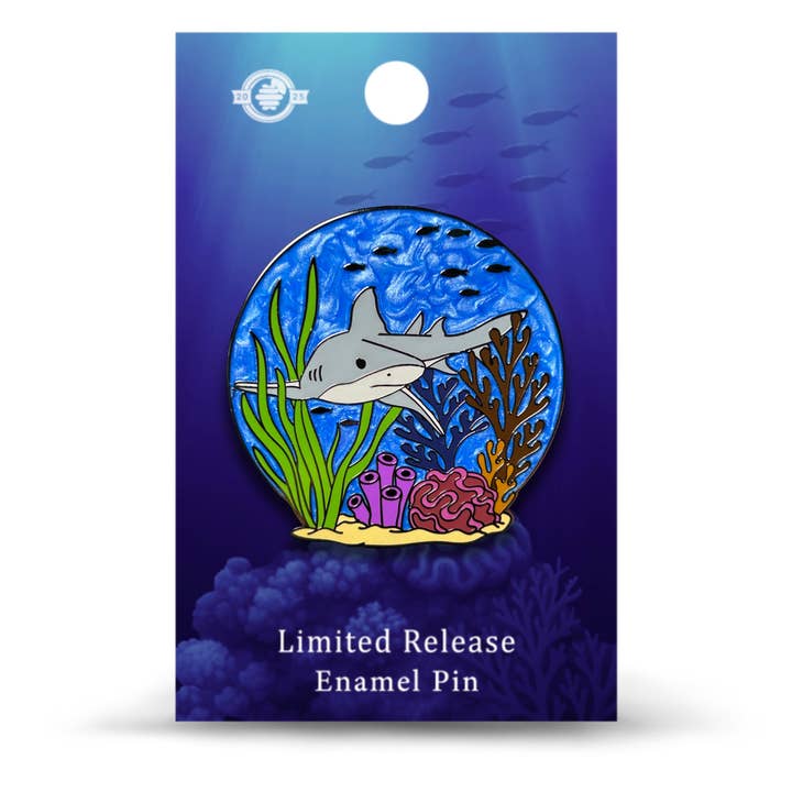 Bull Shark Enamel Pin - Swimming in Coral Reef for wholesale by Pin Hive LLC