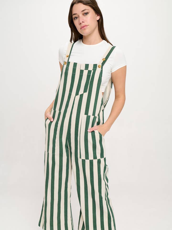 SM WARDROBE - Wholesale Overalls - Women's - CLASSIC STRIPES PRINT OVERALLS