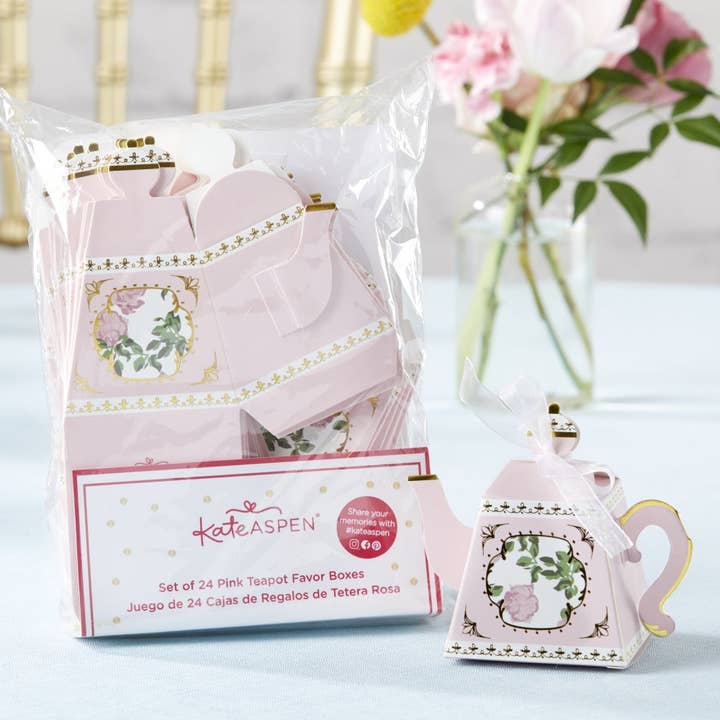 Kate Aspen - Vente Sachet cadeau/boîte cadeau pour invités - Tea Time Whimsy Lot de 24 théière Rose