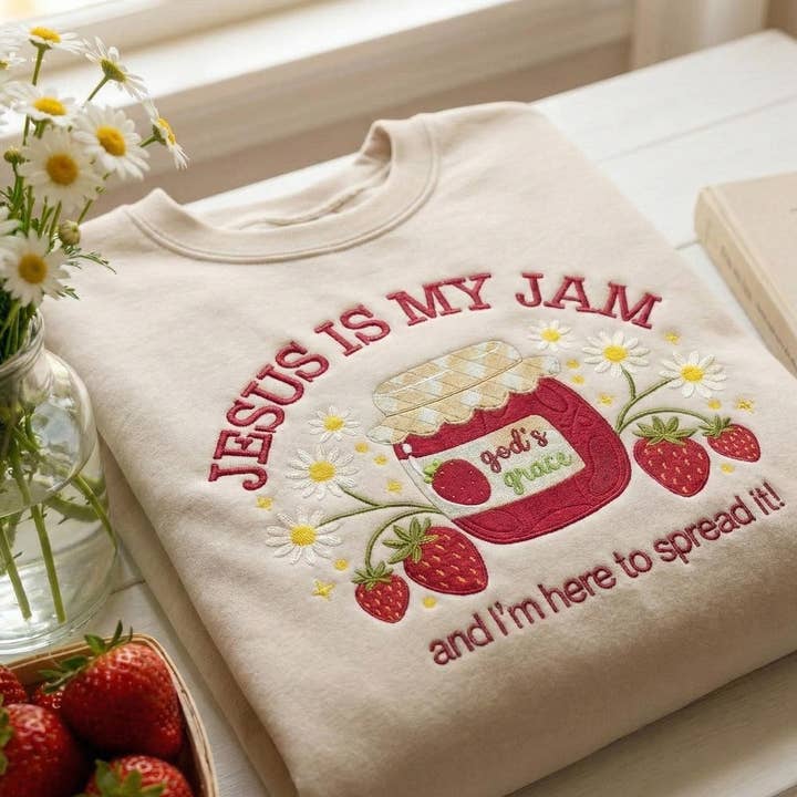 Embroidered Jesus Is My Jam Sweatshirt, God's Grace Shirt for wholesale by ClevorFit