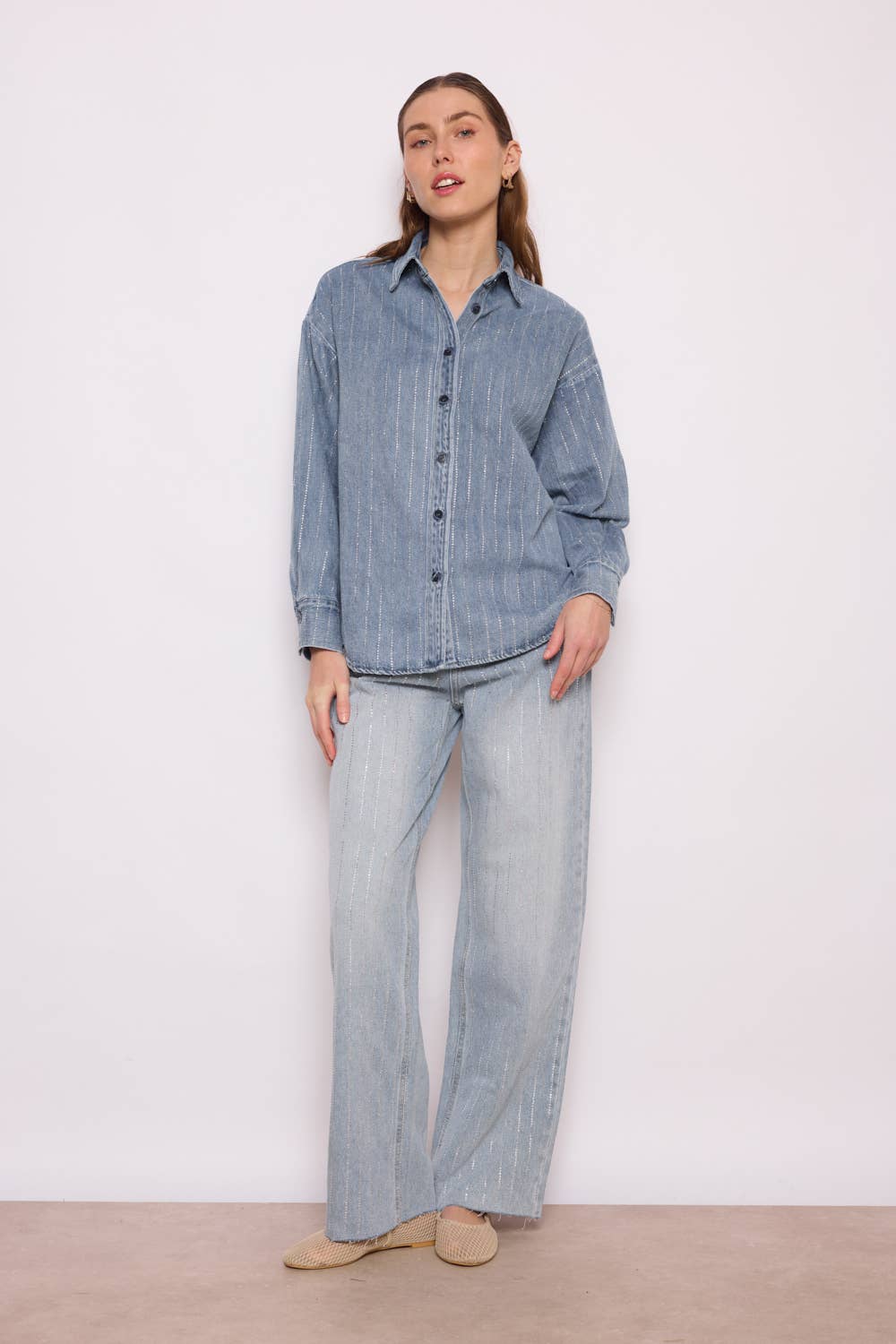 MYSTERY JANE - Venta al por mayor Cazadora vaquera - Mujer - Chaqueta de mezclilla clara con cristales Mj20051