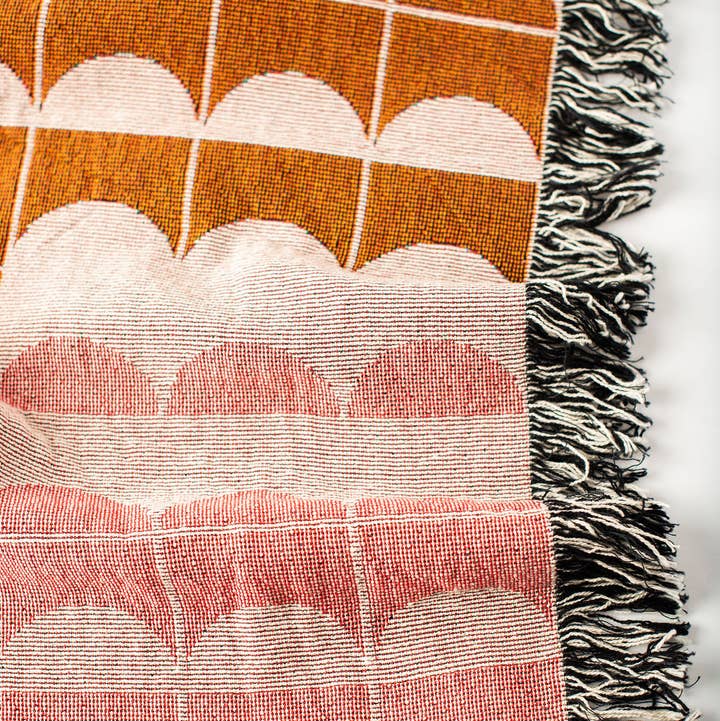 Kindly Woven - Wholesale Throw Blanket - Quinn Blanket – Blush - Artist Collab – Fringe – USAmade0