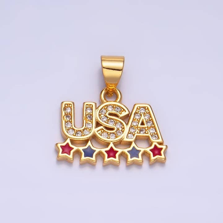 Colgante Patriótico de 4 de Julio con Estrellas de Esmalte y CZ Relleno de Oro de 24K | AA-1068 para venta al por mayor de Aim Eternal