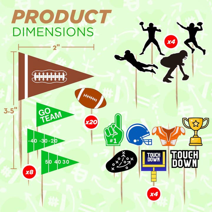 4E's Novelty - Wholesale Cake/Cupcake Topper - 96 Pack Football Cupcake Toppers in 12 Styles5