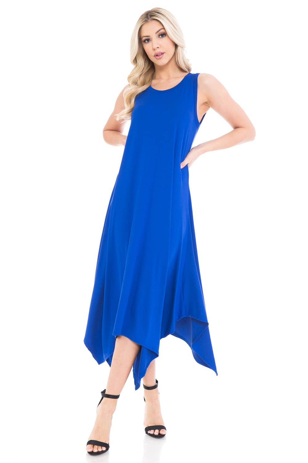 Allium - Wholesale Dress - Women's - Sleeveless Midi Dress with Asymmetric Hem6