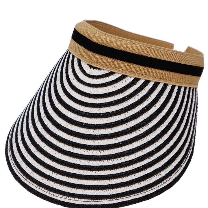 Cap Zone - Wholesale Visor – Women's - Harbor Stripe Sweatband Paper Straw Sun Visor9
