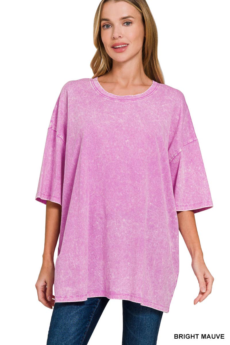 42POPS - Vente Haut en maille – femme - T-shirt en coton délavé à l'acide oversize SI-2430119