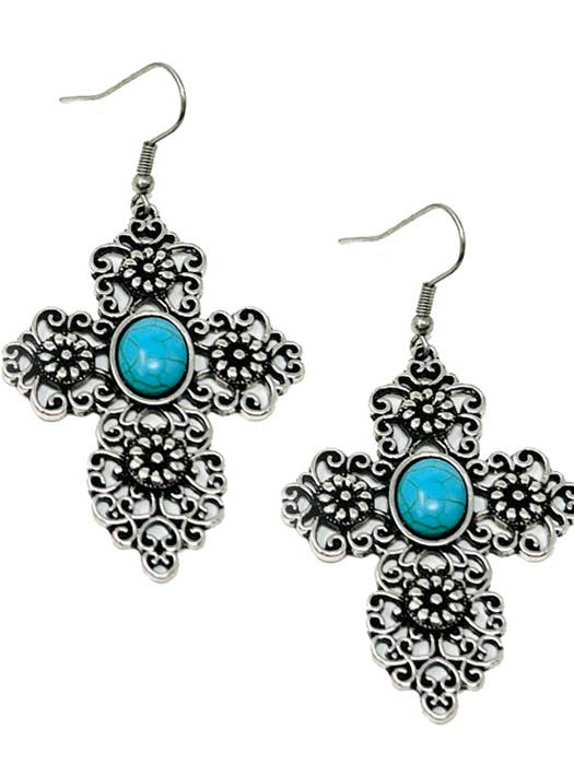 ( UX1001 ) WESTERN TURQUOISE CROSS EARRING for wholesale by Jewelry Max