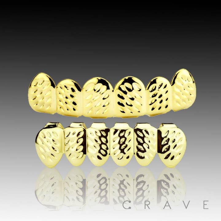 CRAVE BODY JEWELRY - Venta al por mayor Cadena para cara/cuerpo - ORO GRABADO 6 DIENTES BOCA SUPERIOR E INFERIOR HIP HOP GRILLZ