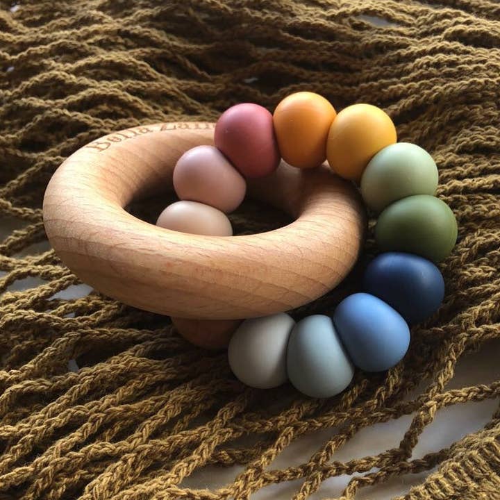 Bella Zailea - Wholesale Teether (not clip-on) – Baby - Desert Rainbow Nova Silicone & Beech Wood Teething Ring0