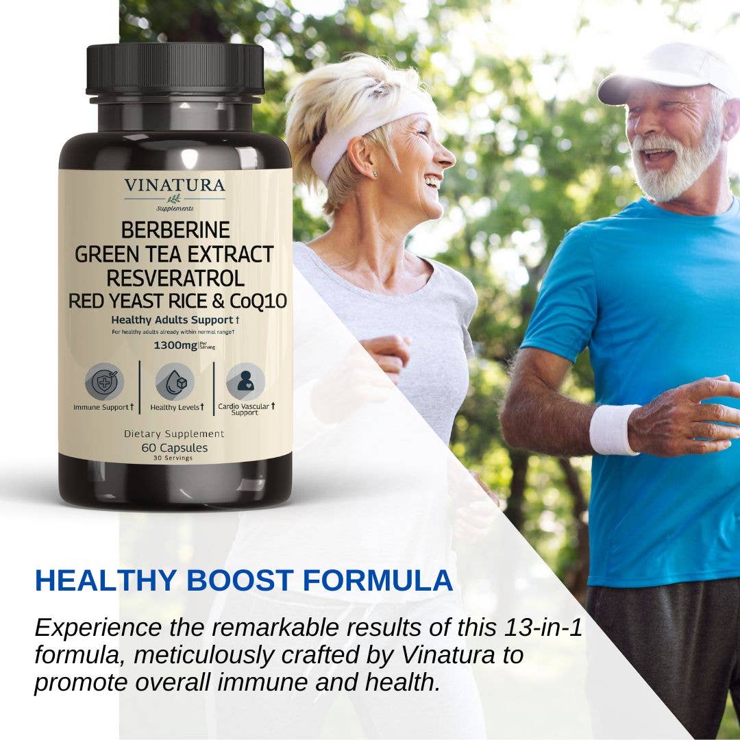 VINATURA SUPPLEMENTS - Wholesale Oral Supplement/Vitamin - Berberine Green Tea Extract Resveratrol Red Yeast Rice Co-Q10 1300mg3