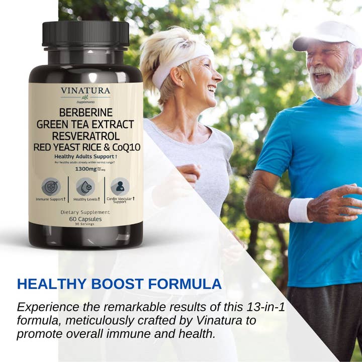 VINATURA SUPPLEMENTS - Wholesale Oral Supplement/Vitamin - Berberine Green Tea Extract Resveratrol Red Yeast Rice Co-Q10 1300mg3