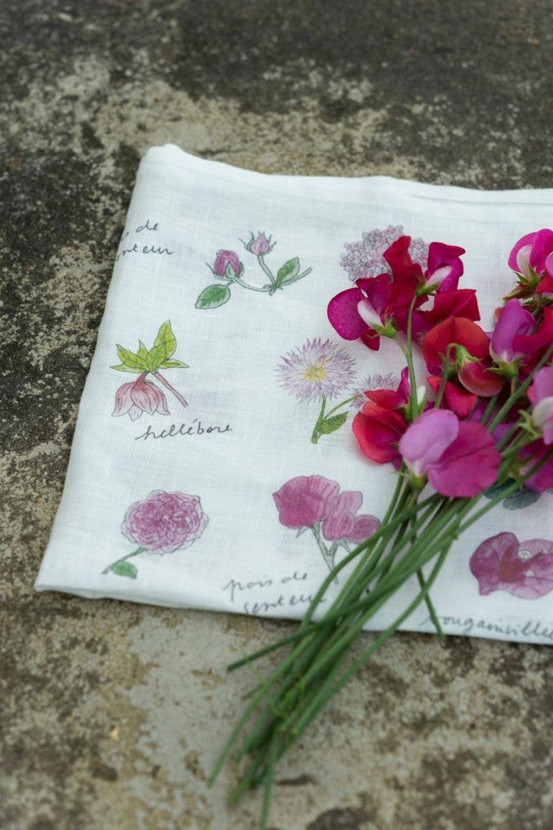 Fog Linen Work – wholesale Handkerchief – Women's – Isabelle Boinot Handkerchief Pink Flower1