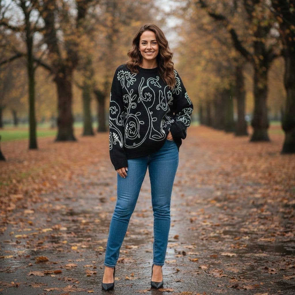 Kurt Muller - Vente Pull en maille – femme - Pull en maille toucher doux avec broderie à points contrastés5