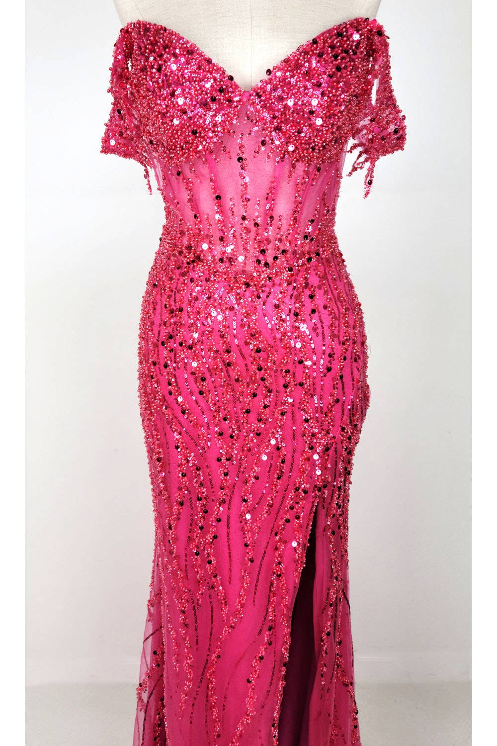 Chicas - Wholesale Gown - Women's - Off the Shoulder Sequin and Bead Long Dress C33167