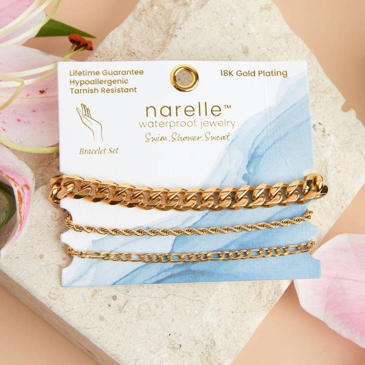 Elsie & Zoey – wholesale Link & chain bracelet – Narelle Waterproof Figaro Chain Bracelet Set