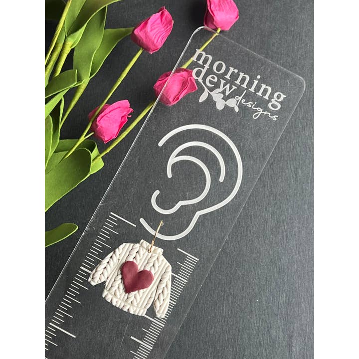 Morning Dew Designs - Vente Boucles d'oreilles pendantes - Boucles d'oreilles en argile polymère avec pull tricoté cœur pour la Saint-Valentin3