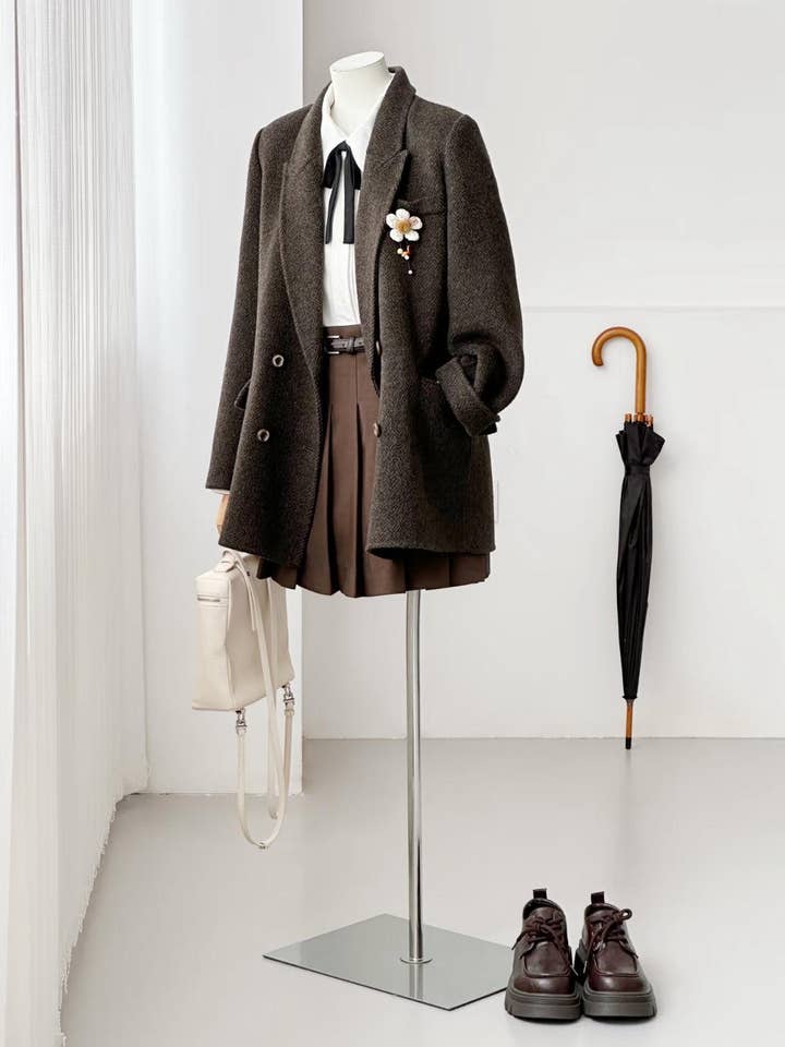 Blazer en laine Ă chevrons Ember - Marron pour la vente par Loom & Line