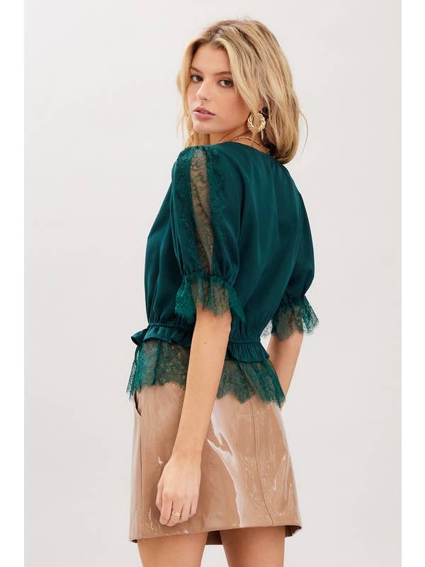 ILLA ILLA - Wholesale Blouse - Women's - Satin Lace Trim Top6