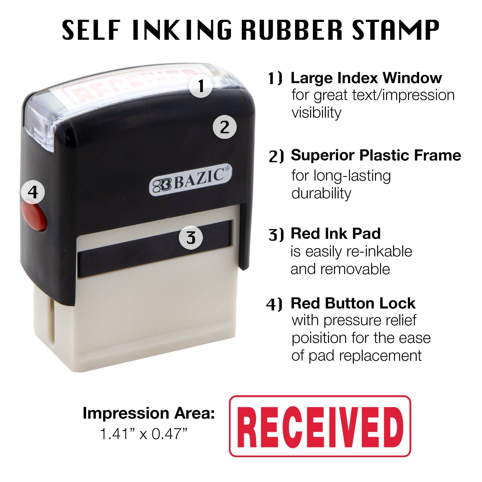 Luna Office Supply -  Everyday Essential - Wholesale Rubber/Decorative Stamp - Received Self Inking Rubber Stamp (Red Ink)3