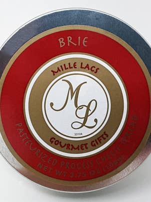 ML43104 3.75oz Mille Lacs Brie Cheese Metal Tin Shelf Stable for wholesale by Northwoods Food and Gift Enterprises