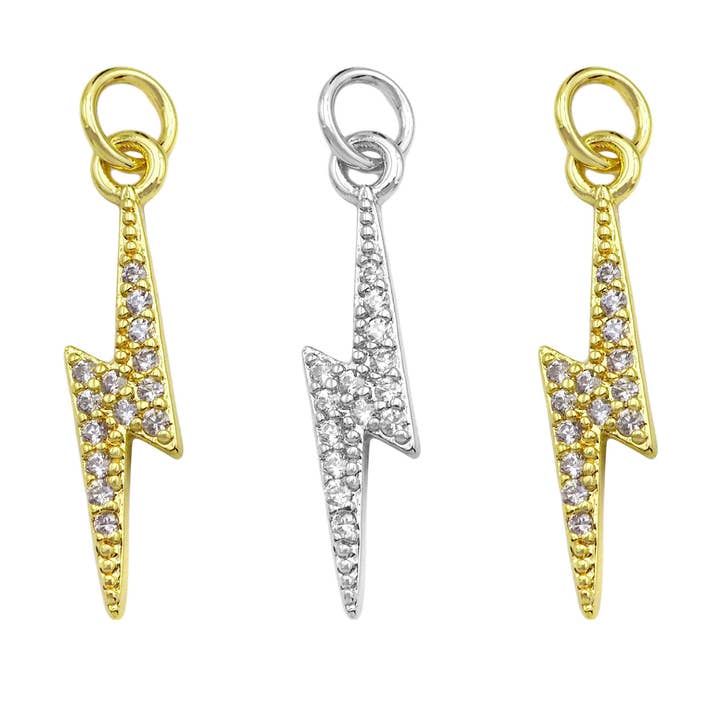 BestBeads&Beyond - Vente Breloques/médailles personnalisées - CZ Micro Pave Lightning Shape Pendentif/Charm, Charm Zirconia Cubic, Collier Bracelet Charm Pendentif,4x20mm, Sku #LD225